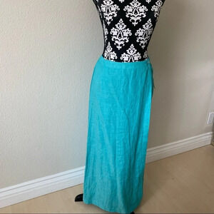 Escada 100% Linen Wrap Skirt WOMENS 36 S Teal Long Modest Lagenlook.